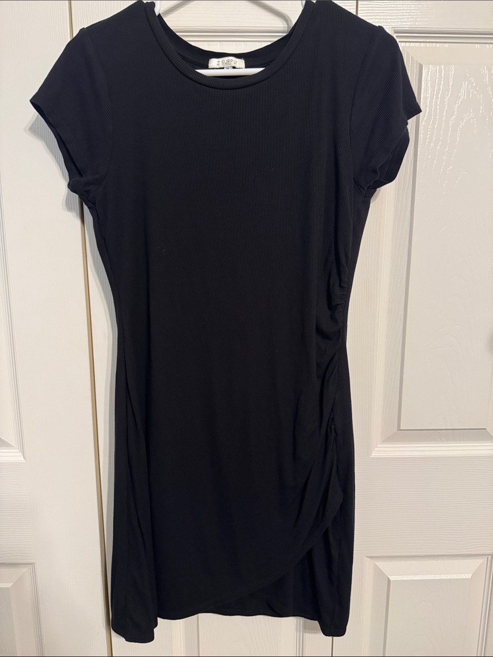 Z Supply Black Short Sleeve Ribbed Midi Dress